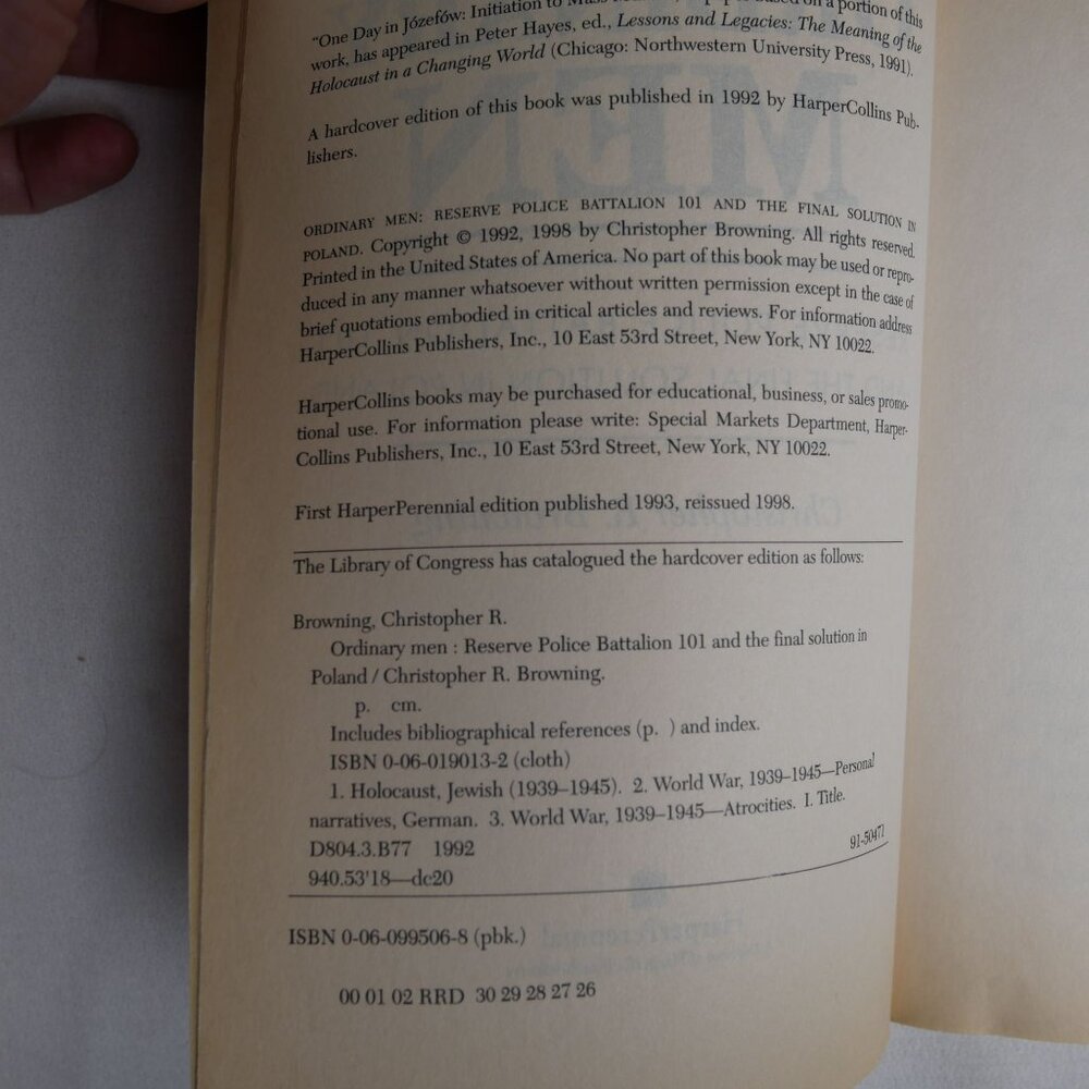 "Ordinary Men" By Christopher R. Browning Paperback - Picture 3 of 3